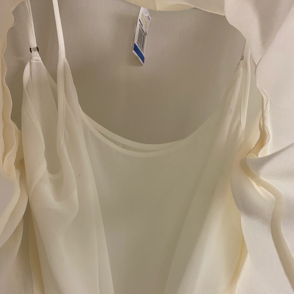 Michael Michael Kors Sheer Shirt Cream Top - Picture 5 of 7